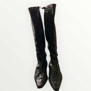 Vintage Patrizia Pepe FIRENZE Black Leather Knee-High Boots Size 6.5 EURO 37